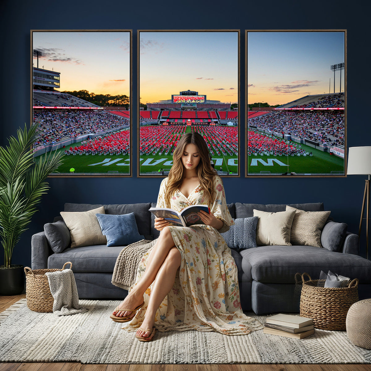 35266-MGV-CV-36X24 - NC State Wolfpack Football Team Print Wall Art - Raleigh Carter-Finley Stadium Wall Art Canvas Print