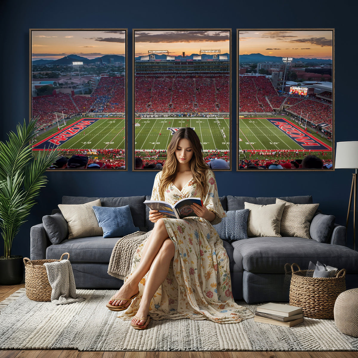 99722-MGV-CV-36X24 - Framed Arizona Wildcats Football Team Print - Tucson Arizona Stadium Wall Art Canvas Print