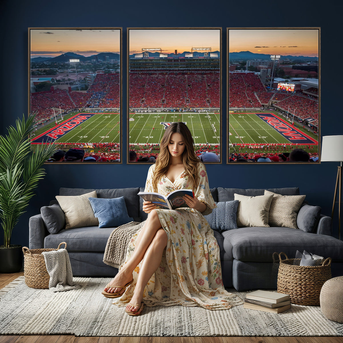45563-MGV-CV-36X24 - Arizona Wildcats Football Team Print - Tucson Arizona Stadium Wall Art Canvas Print