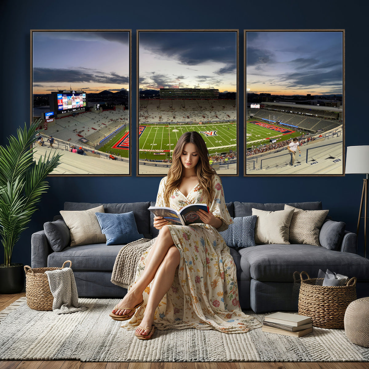 24339-MGV-CV-36X24 - Arizona Wildcats Football Team Print - Tucson Arizona Stadium Wall Art Canvas Print