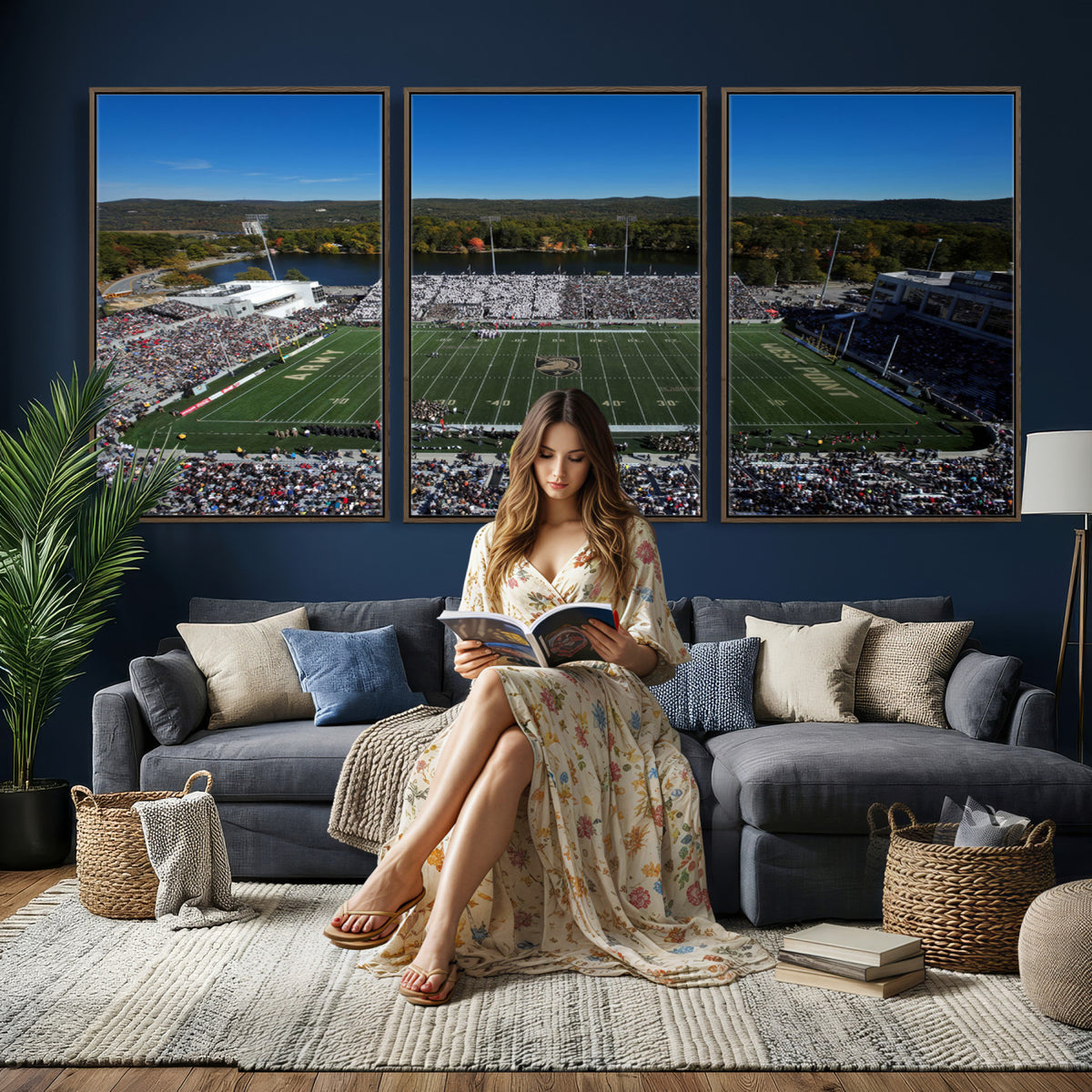 52056-MGV-CV-36X24 - Army Black Knights Football Team Print - West Point Michie Stadium Wall Art Canvas Print