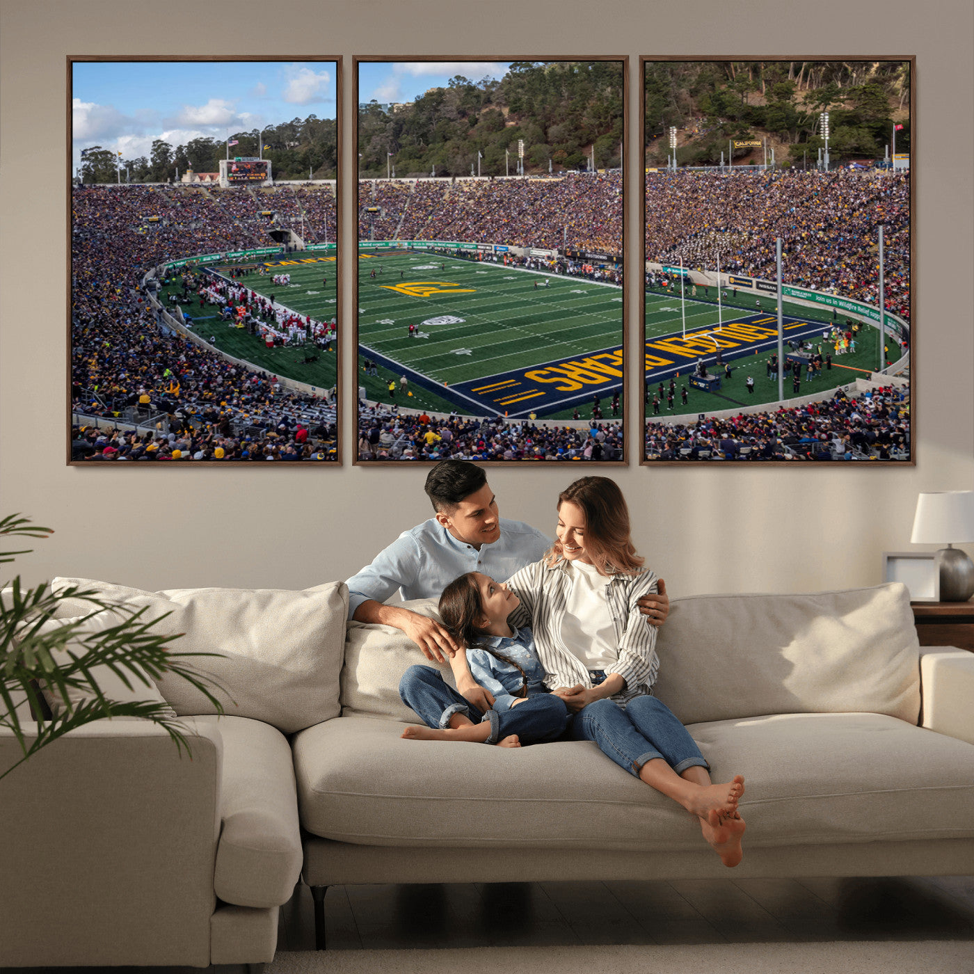 38054-MGV-FC-60X30-3P_Walnut-University of California Golden Bears Football Team Print - Berkeley California Memorial Stadium Art Canvas Print