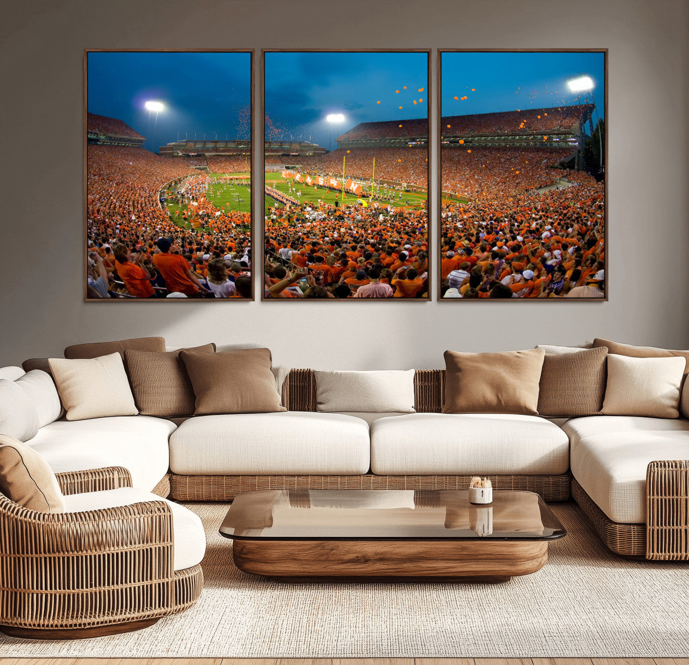MGV-FC-60X30-3P - Clemson University Tigers Football Team Print - Clemson Memorial Stadium Wall Art Canvas Print