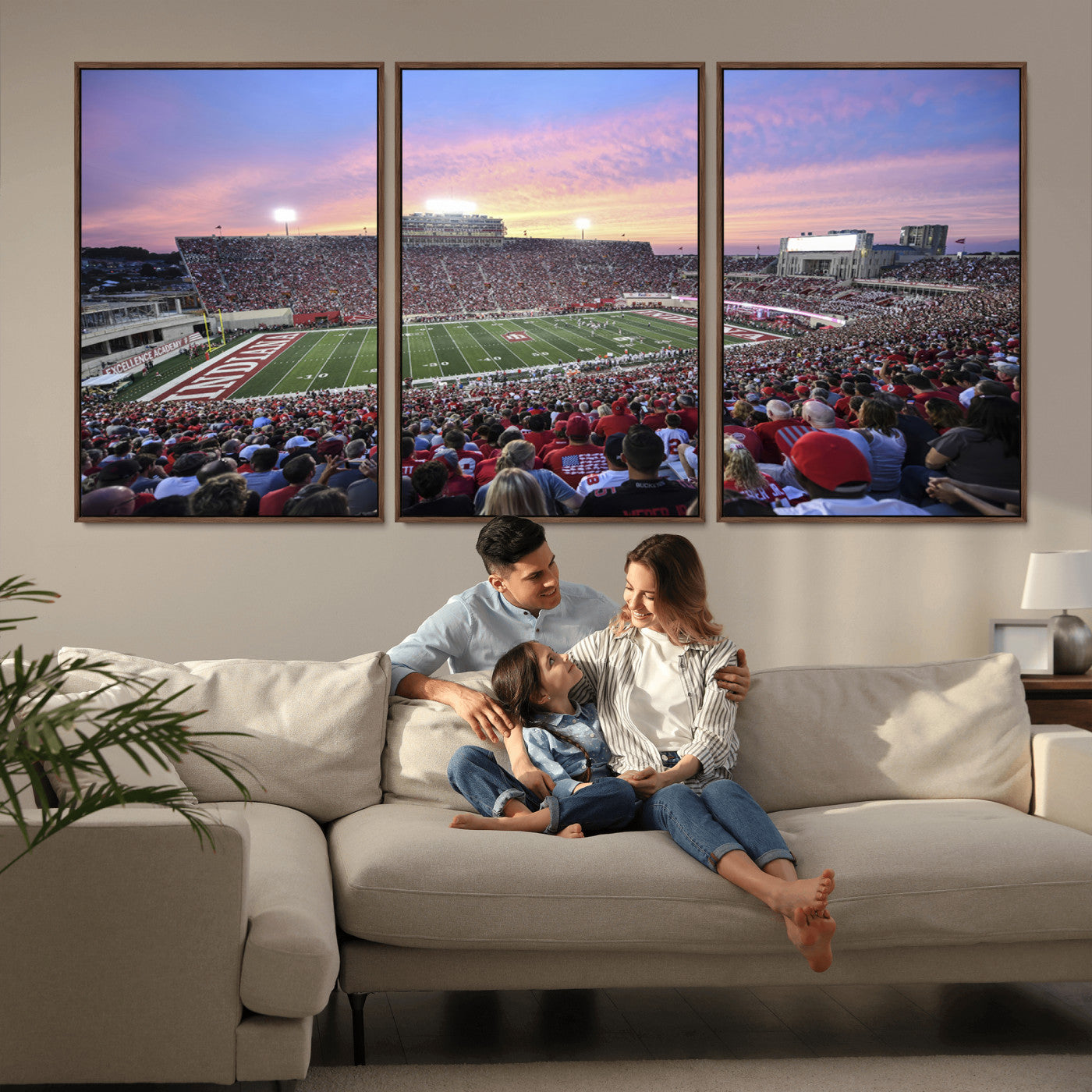 13046-MGV-FC-60X30-3P_Walnut-Indiana University Hoosiers Football Team Print - Bloomington Memorial Stadium Wall Art Canvas Print