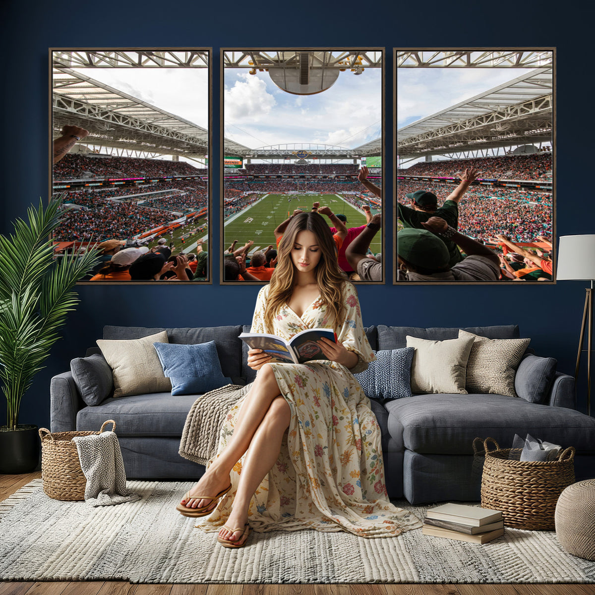 66239-PAN-FL-20X10 - Miami Hurricanes Football Team Wall Art Print - Miami Hard Rock Stadium Wall Art Canvas Print