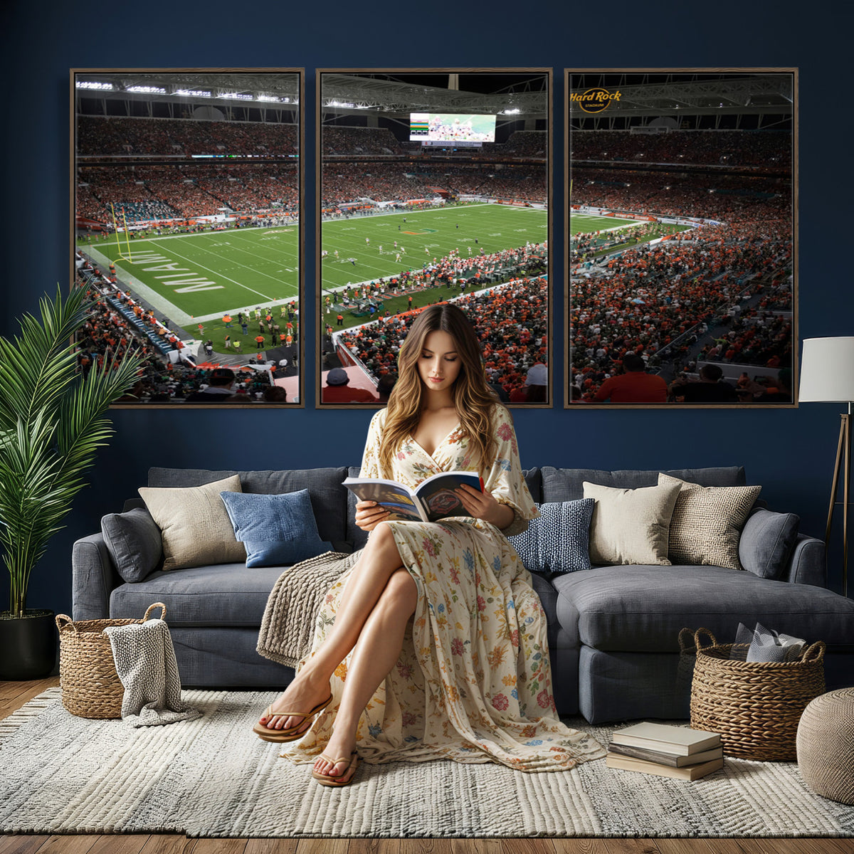 33698-PAN-FL-20X10 - Miami Hurricanes Football Team Print Canvas- Miami Hard Rock Stadium Wall Art Canvas Print