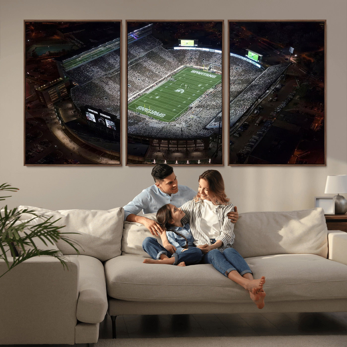 MGV-FC-60X30-3P - Michigan State Spartans Football Team Print - East Lansing Spartan Stadium Print Wall Art