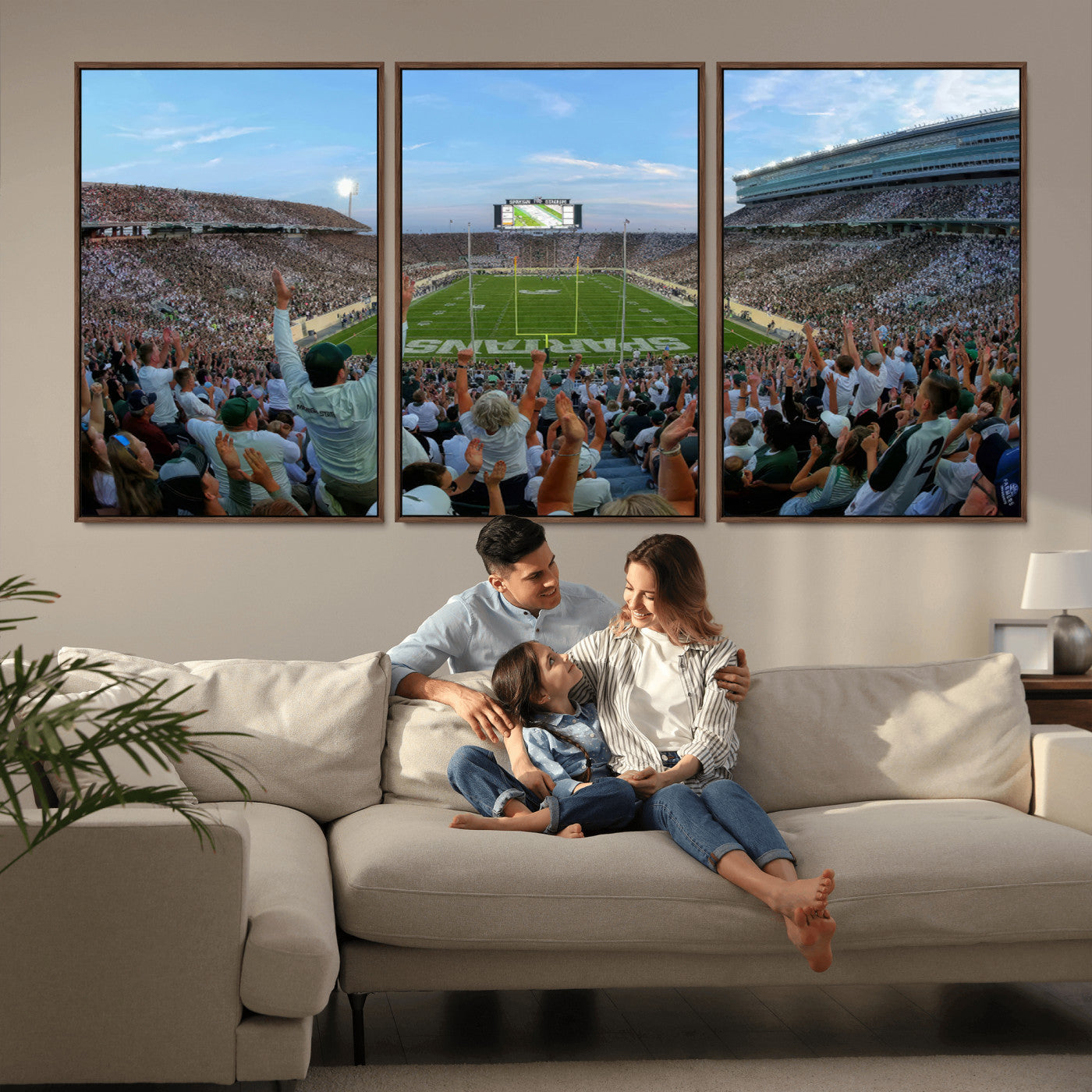MGV-FC-60X30-3P - Michigan State Spartans Football Team Print - East Lansing Spartan Stadium Wall Art Canvas Print