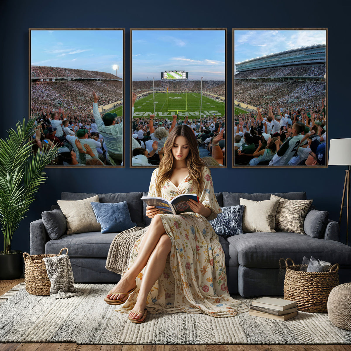 73105-PAN-FL-20X10 - Michigan State Spartans Football Team Art Print - East Lansing Spartan Stadium Wall Art Canvas Print