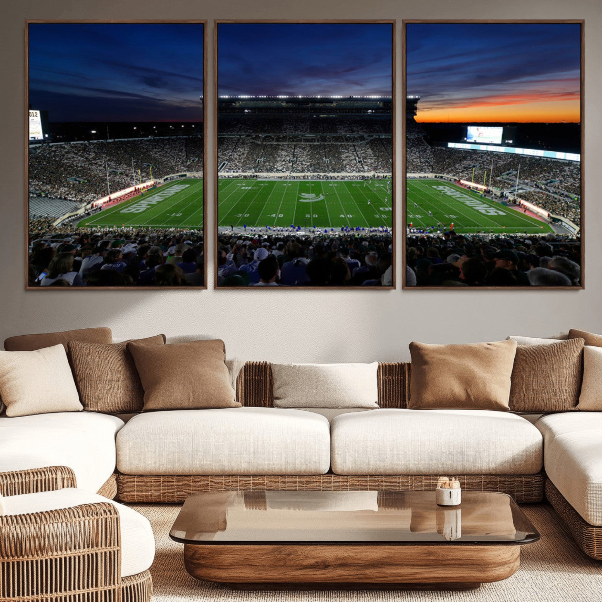 49074-MGV-CV-36X24-Michigan State Spartans Football Team Print - East Lansing Spartan Stadium Canvas Print