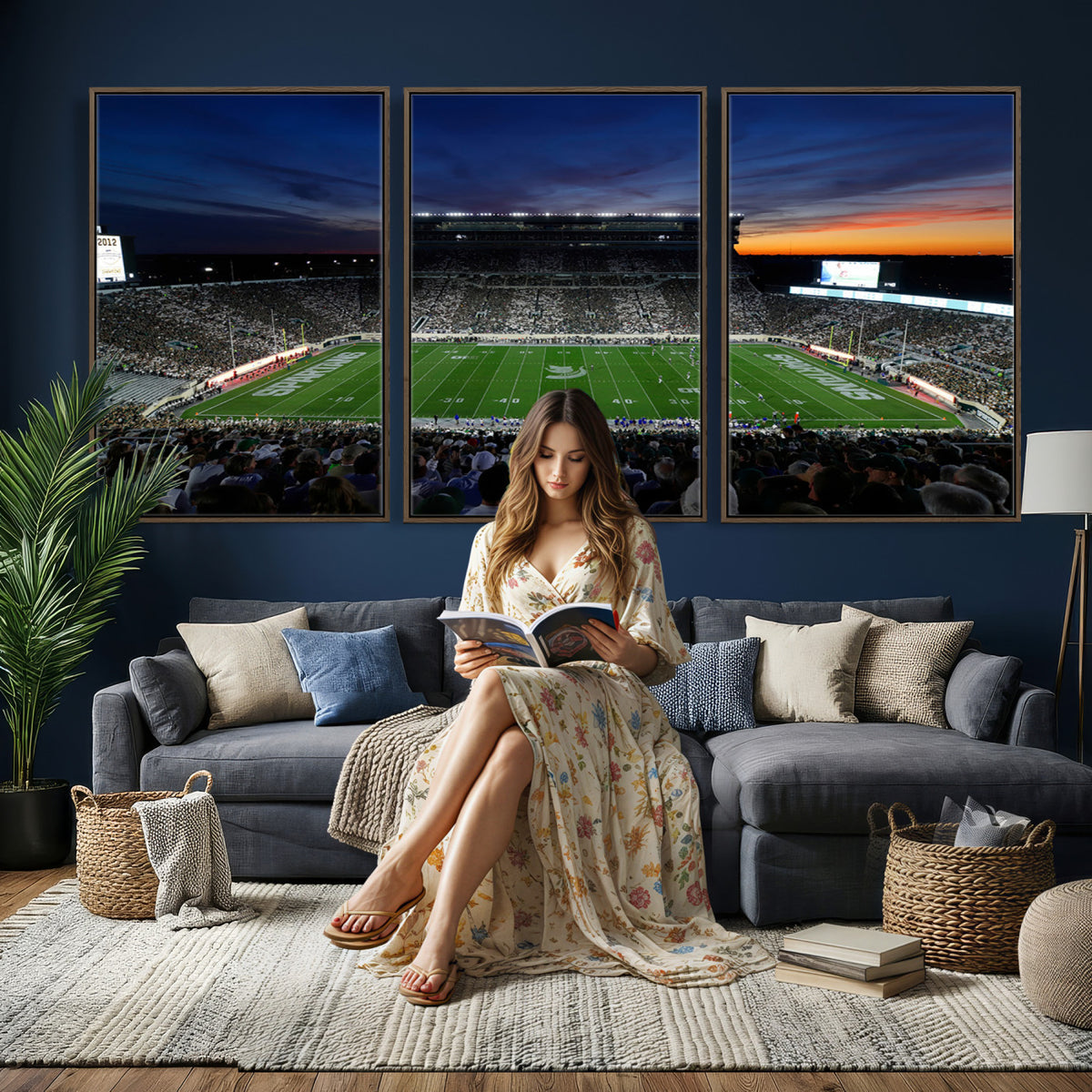 49074-PAN-FL-20X10 - Michigan State Spartans Football Team Print - East Lansing Spartan Stadium Canvas Print