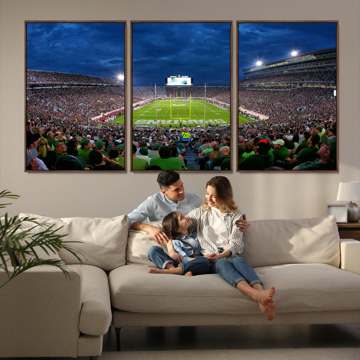 Michigan State Spartans Football Team Print - East Lansing Spartan Stadium Wall Art Canvas Print