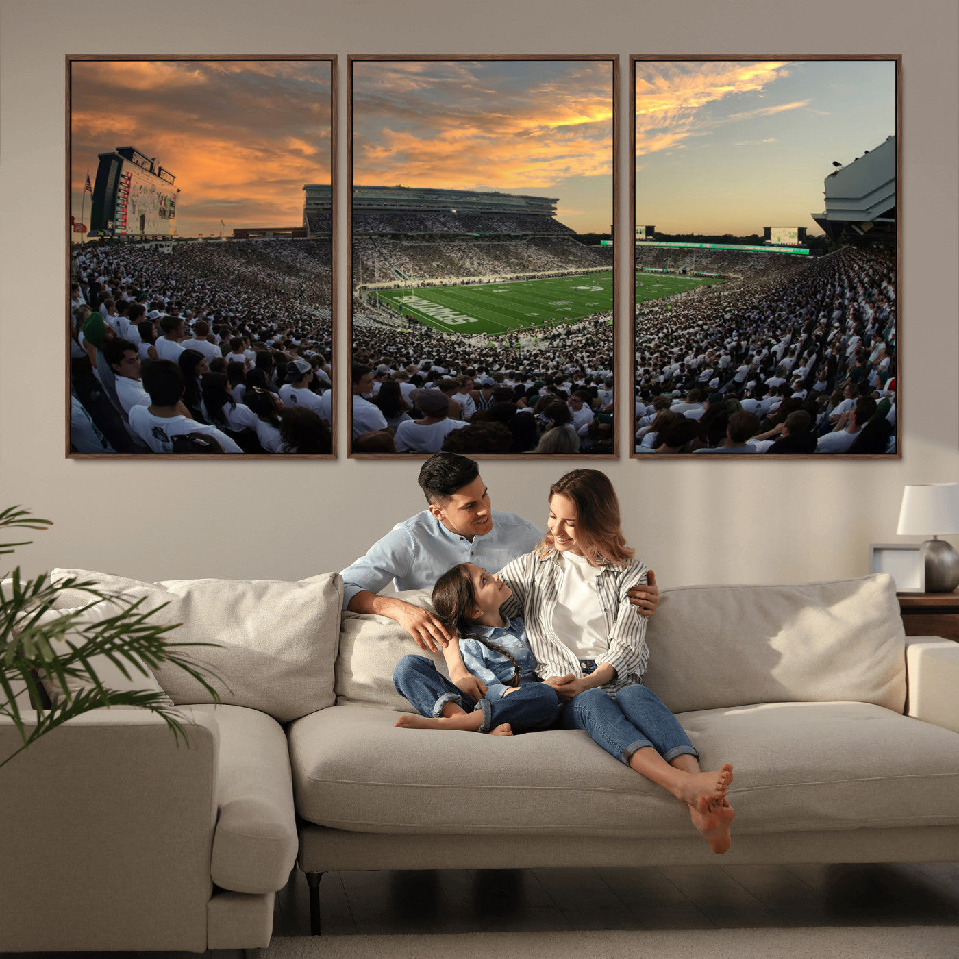 MGV-FC-60X30-3P - Michigan State Spartans Football Team Print - East Lansing Spartan Stadium Wall Art Canvas Print