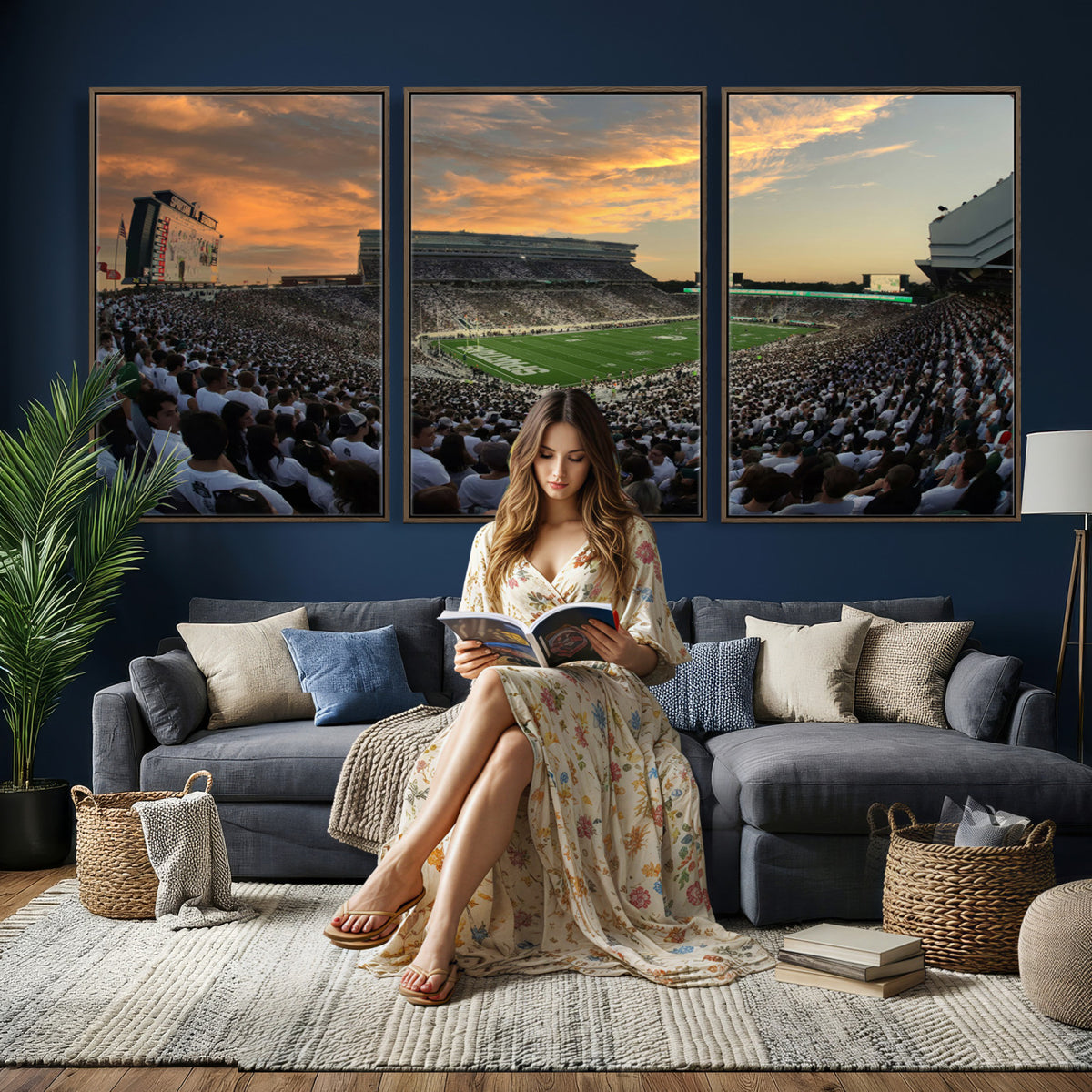 99155-PAN-FL-20X10 - Michigan State Spartans Football Team Print - East Lansing Spartan Stadium Wall Art Canvas Print