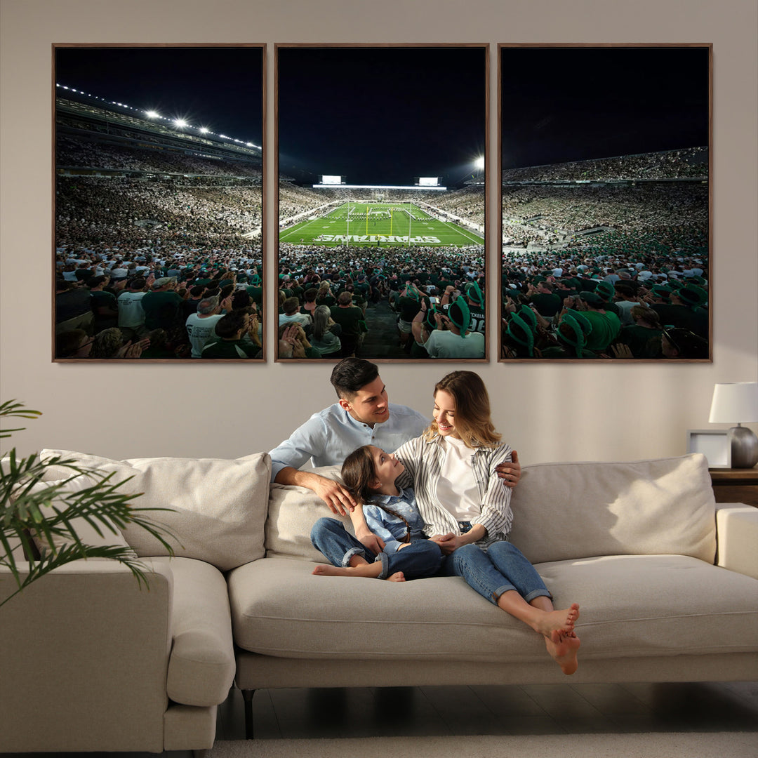 Michigan State Spartans Football Team Print - East Lansing Spartan Stadium Wall Art Canvas Print