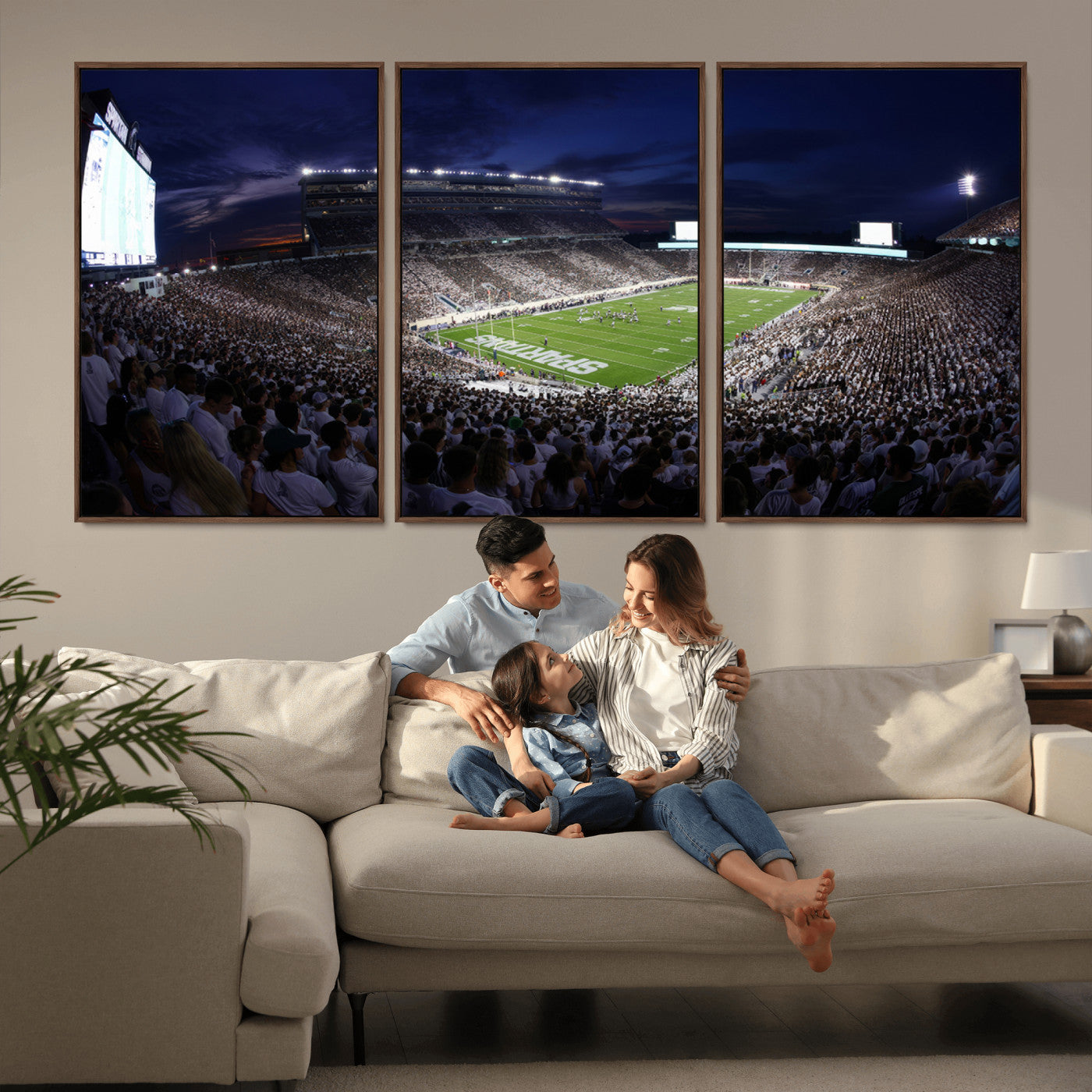 MGV-FC-60X30-3P - Michigan State Spartans Canvas, Framed Football Team Print - East Lansing Spartan Stadium Wall Art