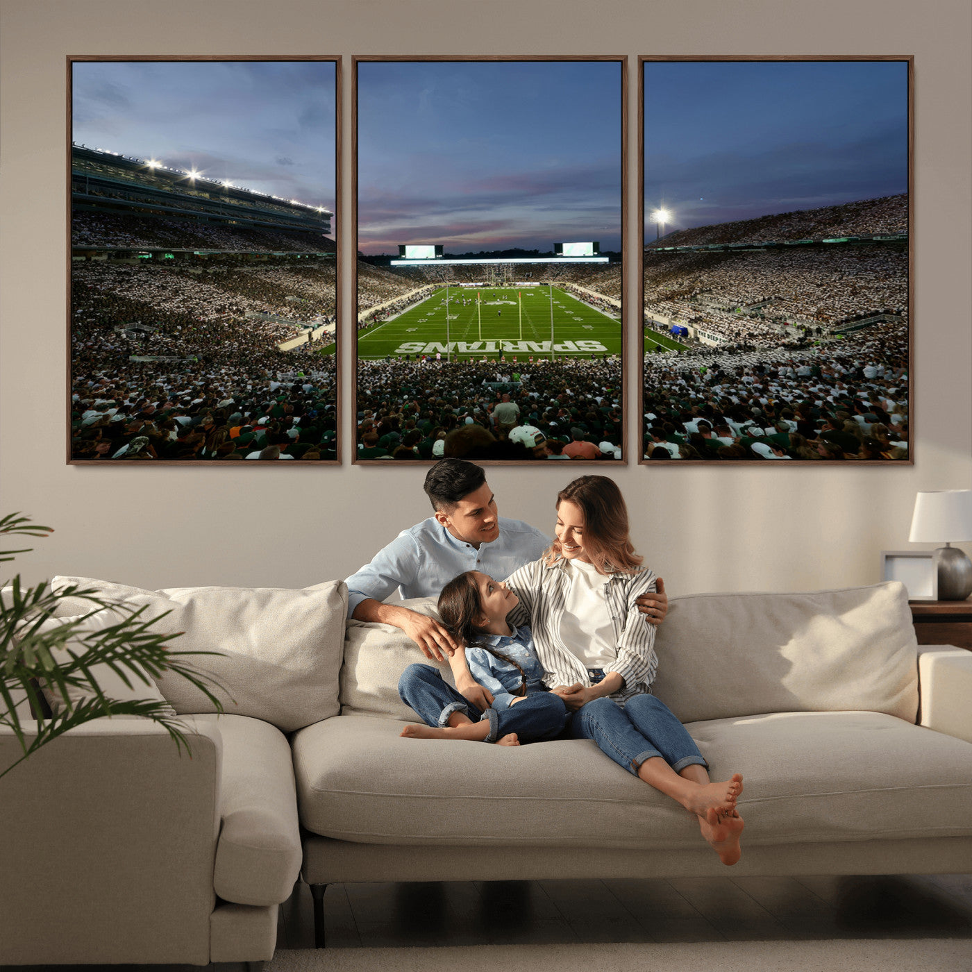 MGV-FC-60X30-3P - Michigan State Spartans Football Team Print - East Lansing Spartan Stadium Canvas Print