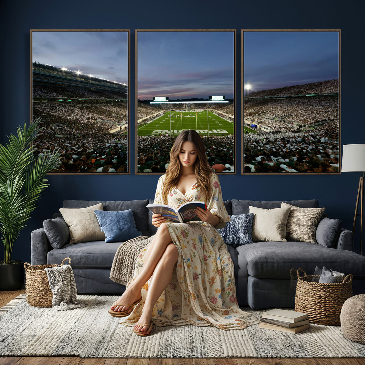 90831-PAN-FL-20X10 - Michigan State Spartans Football Team Print - East Lansing Spartan Stadium Canvas Print