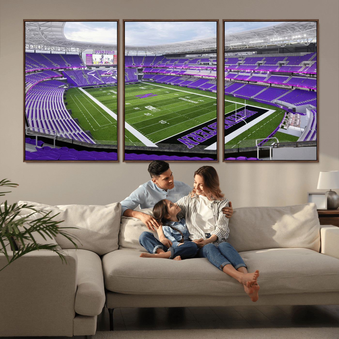 MGV-FC-60X30-3P - Northwestern University Wildcats Football Team Print - Evanston Ryan Field Wall Art Canvas Print