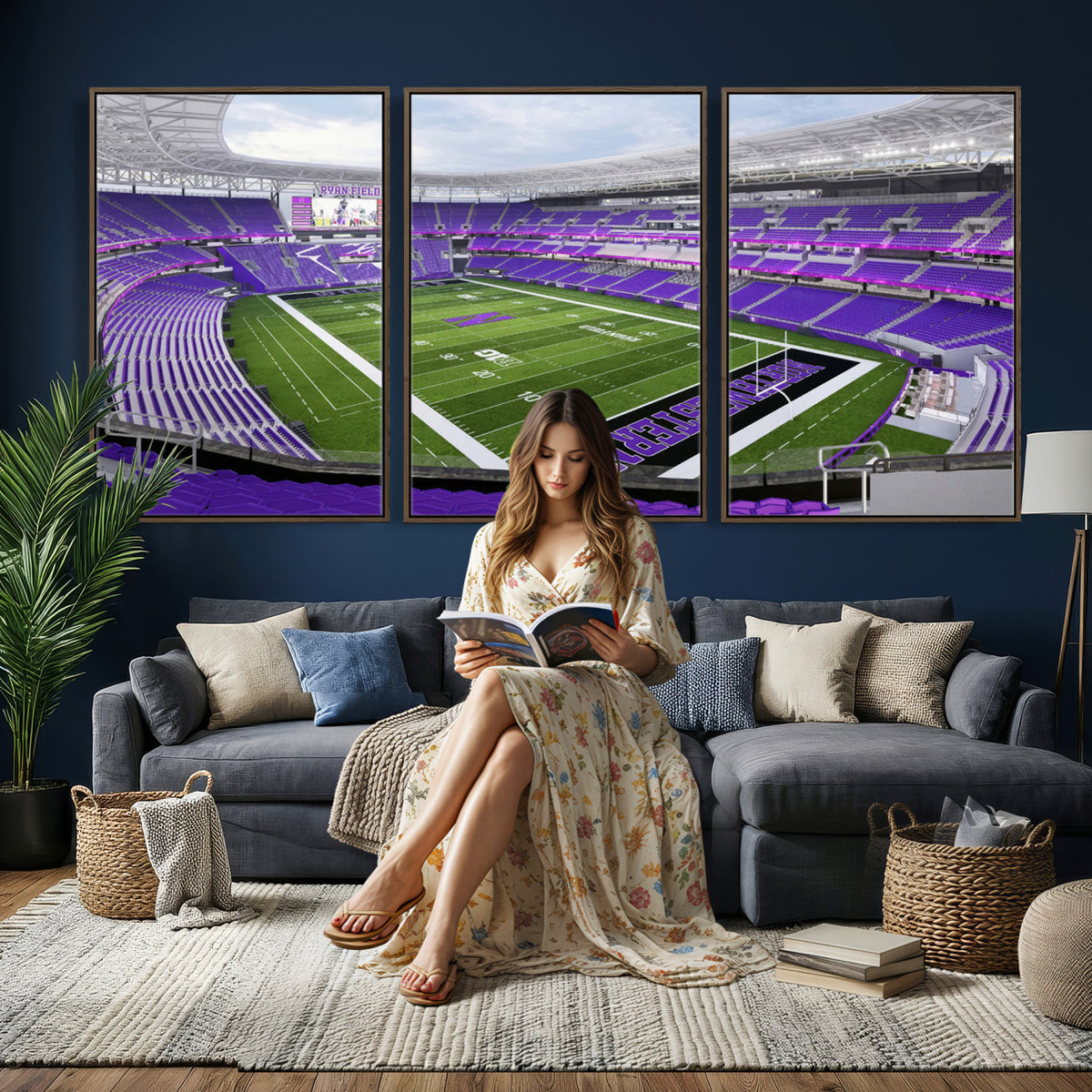 49190-MGV-CV-36X24 - Northwestern University Wildcats Football Team Print - Evanston Ryan Field Wall Art Canvas Print
