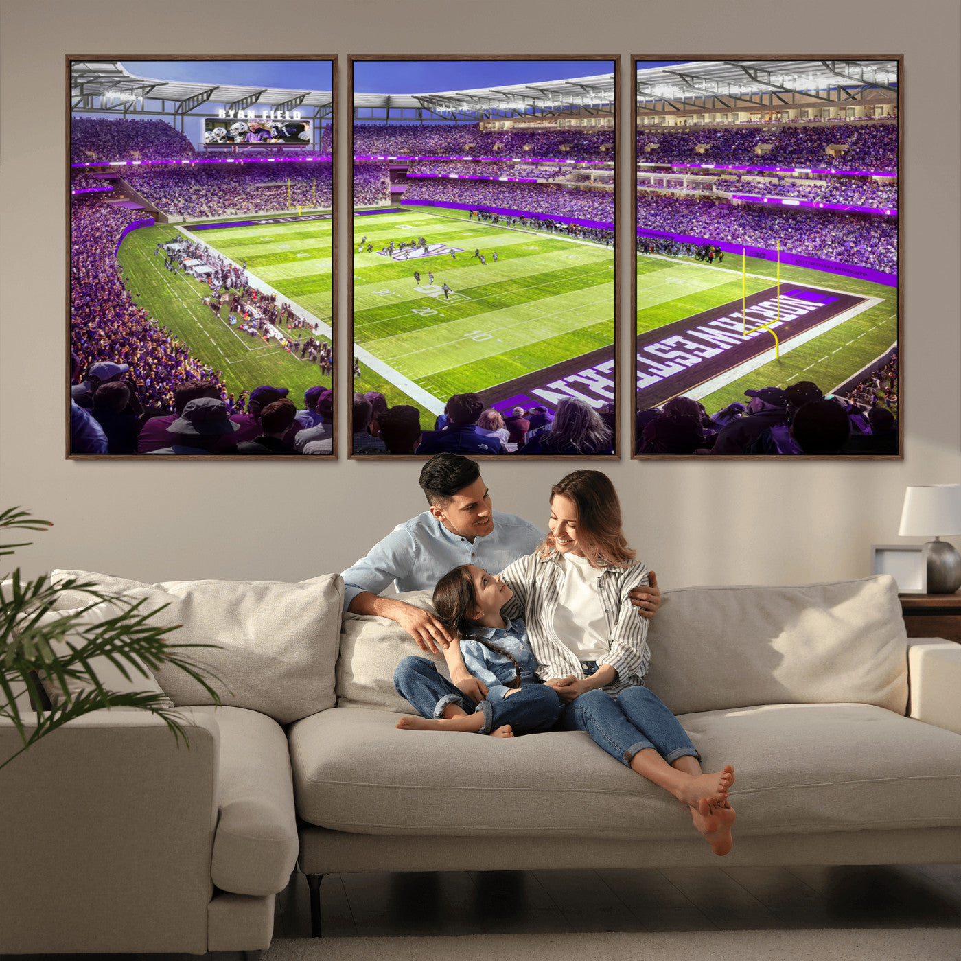 MGV-FC-60X30-3P - Northwestern University Wildcats Football Team Print - Evanston Ryan Field Wall Art Canvas Print
