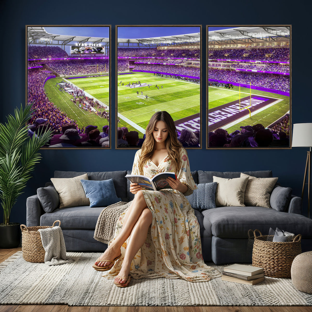 81245-MGV-CV-36X24 - Northwestern University Wildcats Football Team Print - Evanston Ryan Field Wall Art Canvas Print