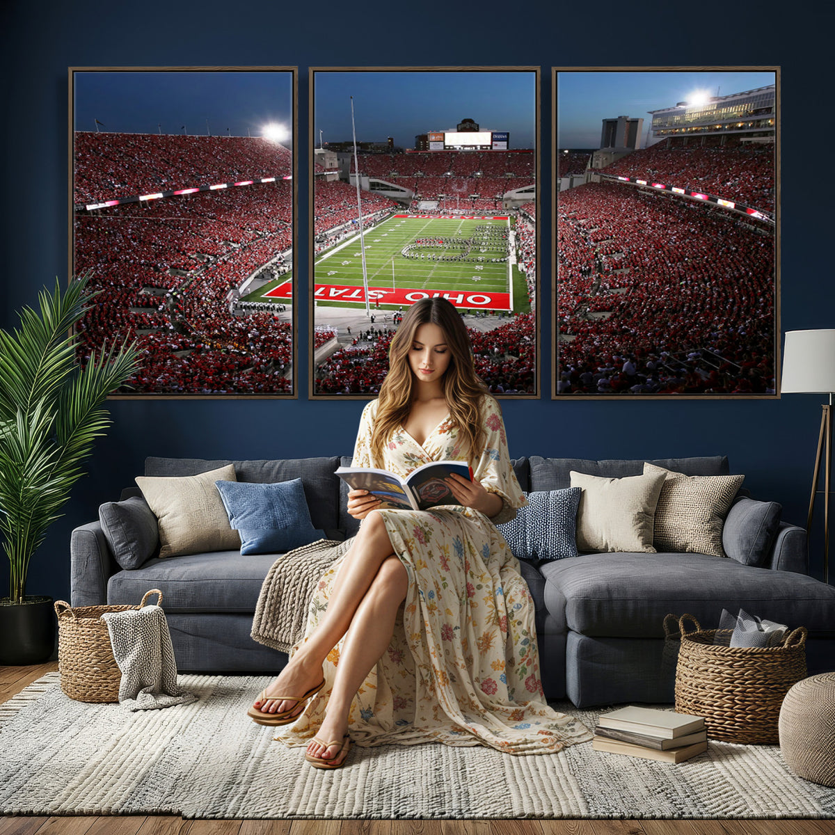 98743-PAN-FL-20X10 - Ohio State University Buckeyes Football Team Print - Columbus Ohio Stadium Wall Art Canvas Print