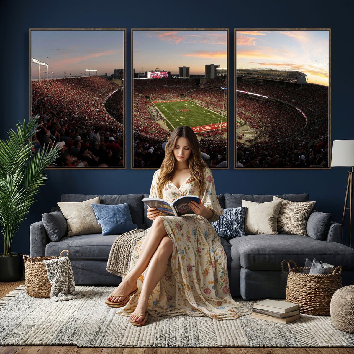 28825-PAN-FL-20X10 - Ohio State University Buckeyes Football Team Print - Columbus Ohio Stadium Wall Art Canvas Print