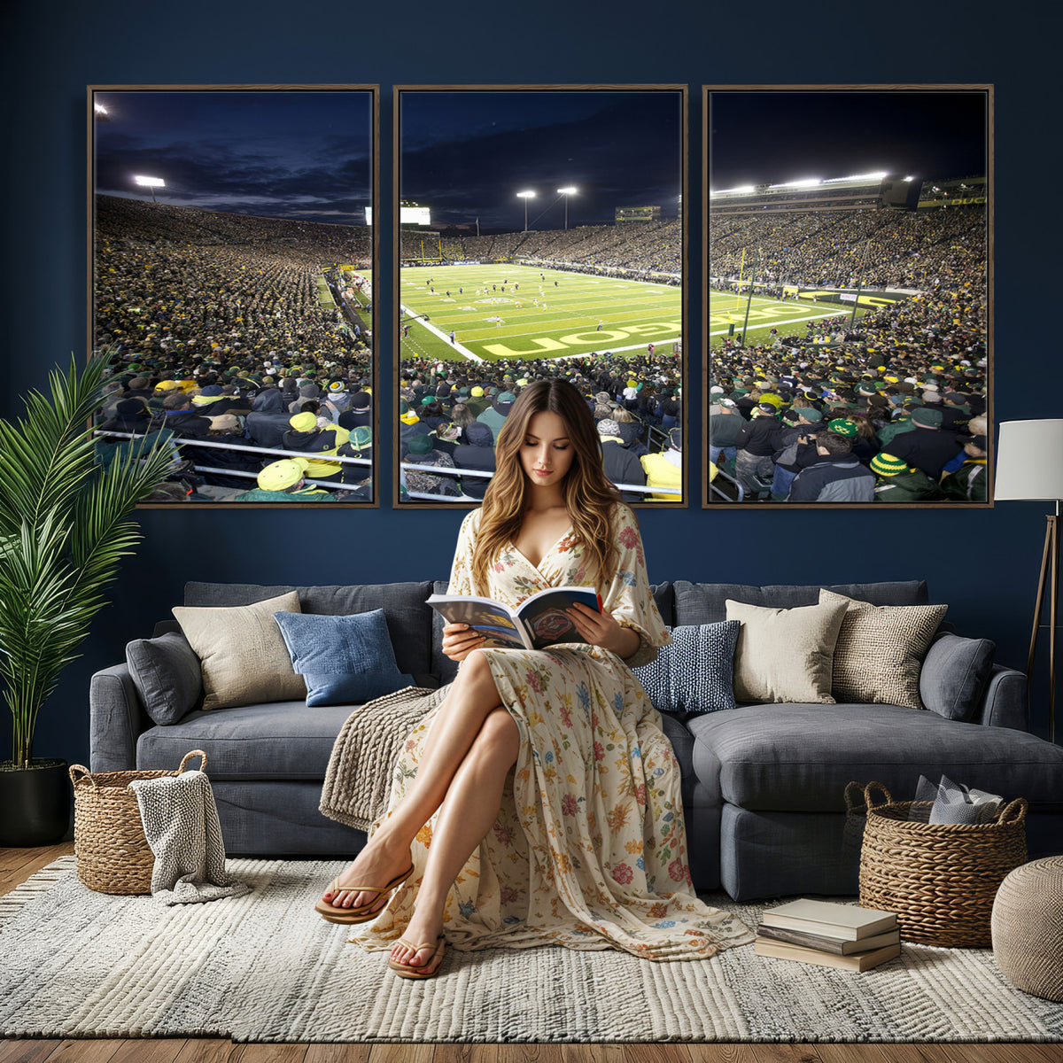 48756-PAN-FL-20X10 - University of Oregon Ducks Football Team Print - Eugene Autzen Stadium Wall Art Canvas Print