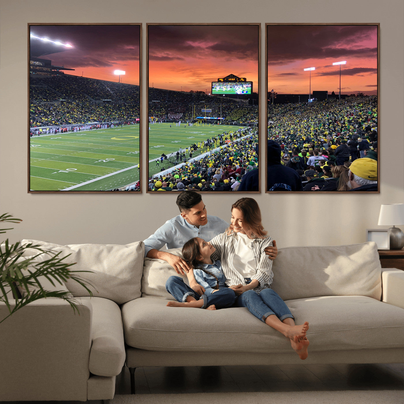 MGV-FC-60X30-3P - Eugene Autzen Stadium Canvas Wall Art Print – Sunset Over Iconic Football Field Wall Decor for Home