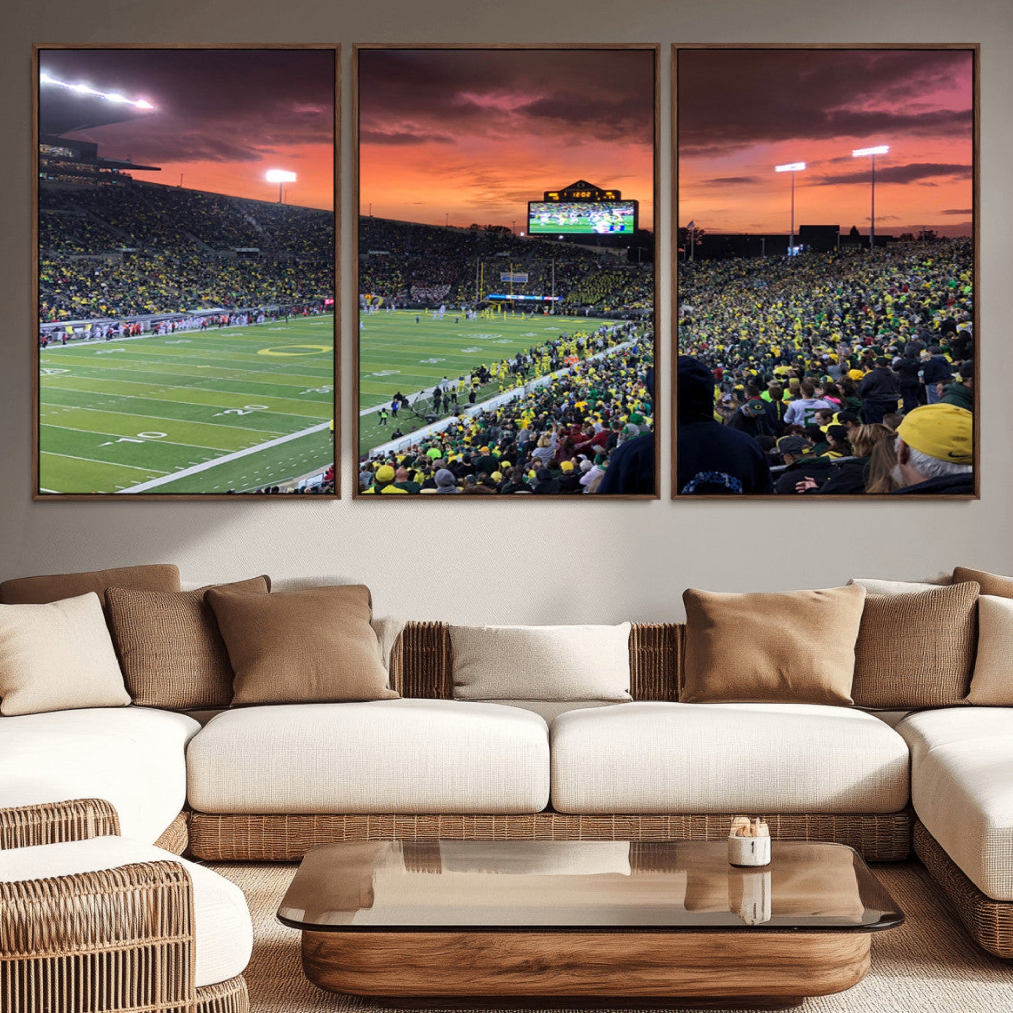 75065-MGV-CV-36X24-Eugene Autzen Stadium Canvas Wall Art Print – Sunset Over Iconic Football Field Wall Decor for Home