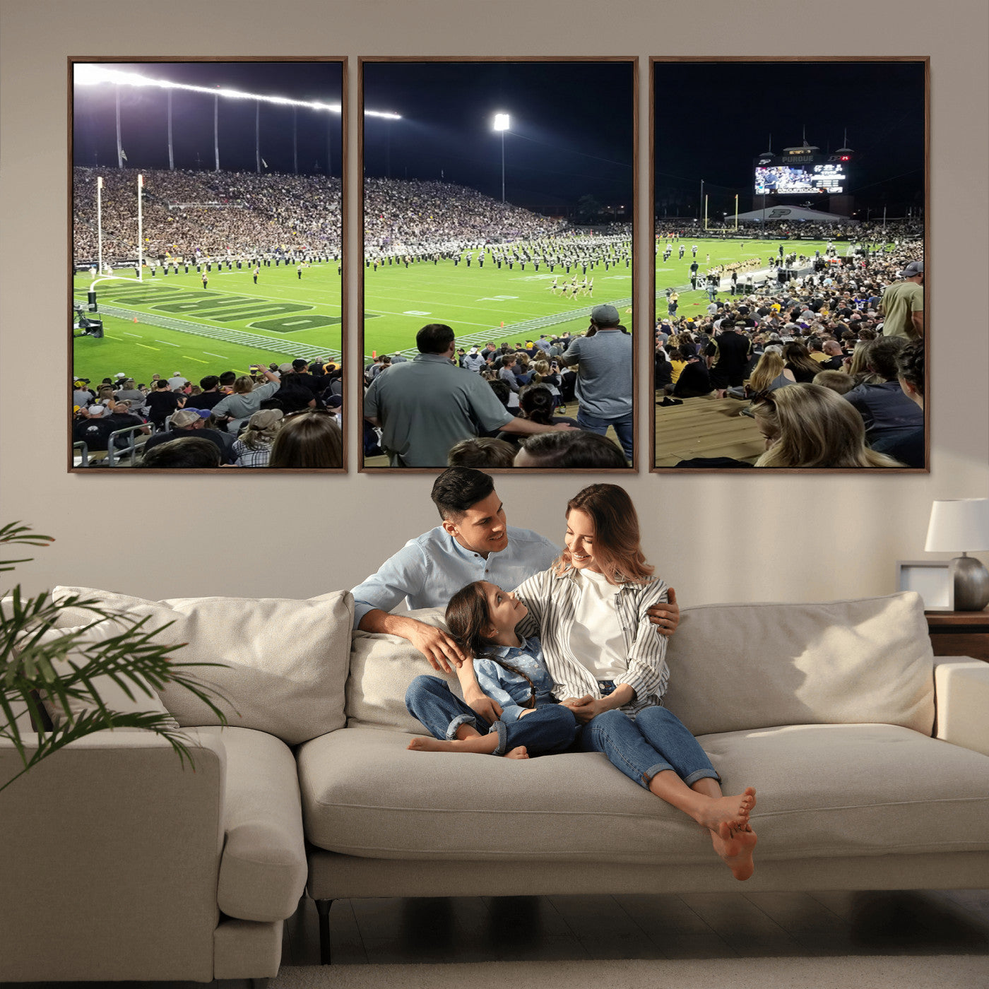 MGV-FC-60X30-3P - Purdue University Boilermakers Football Team Print - West Lafayette Ross-Ade Stadium Wall Art Canvas