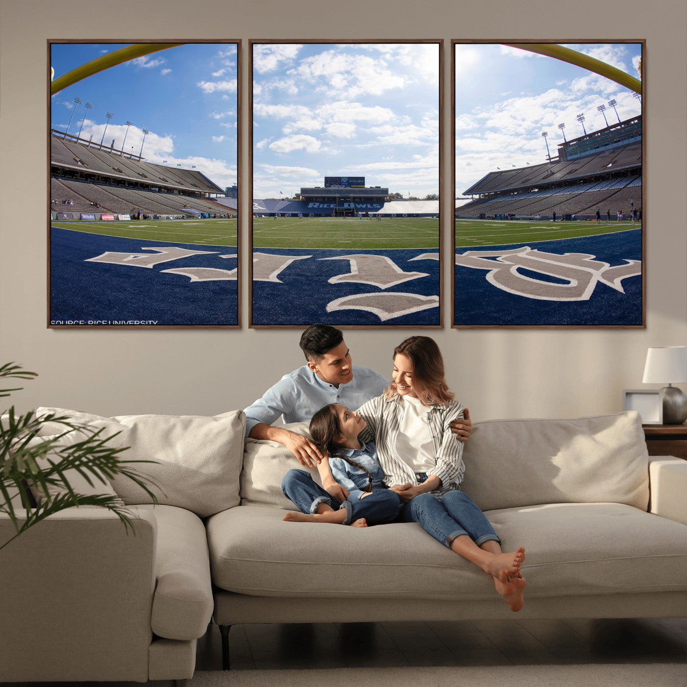 MGV-FC-60X30-3P - Rice University Owls Football Team Print - Houston Rice Stadium Wall Art Canvas Print