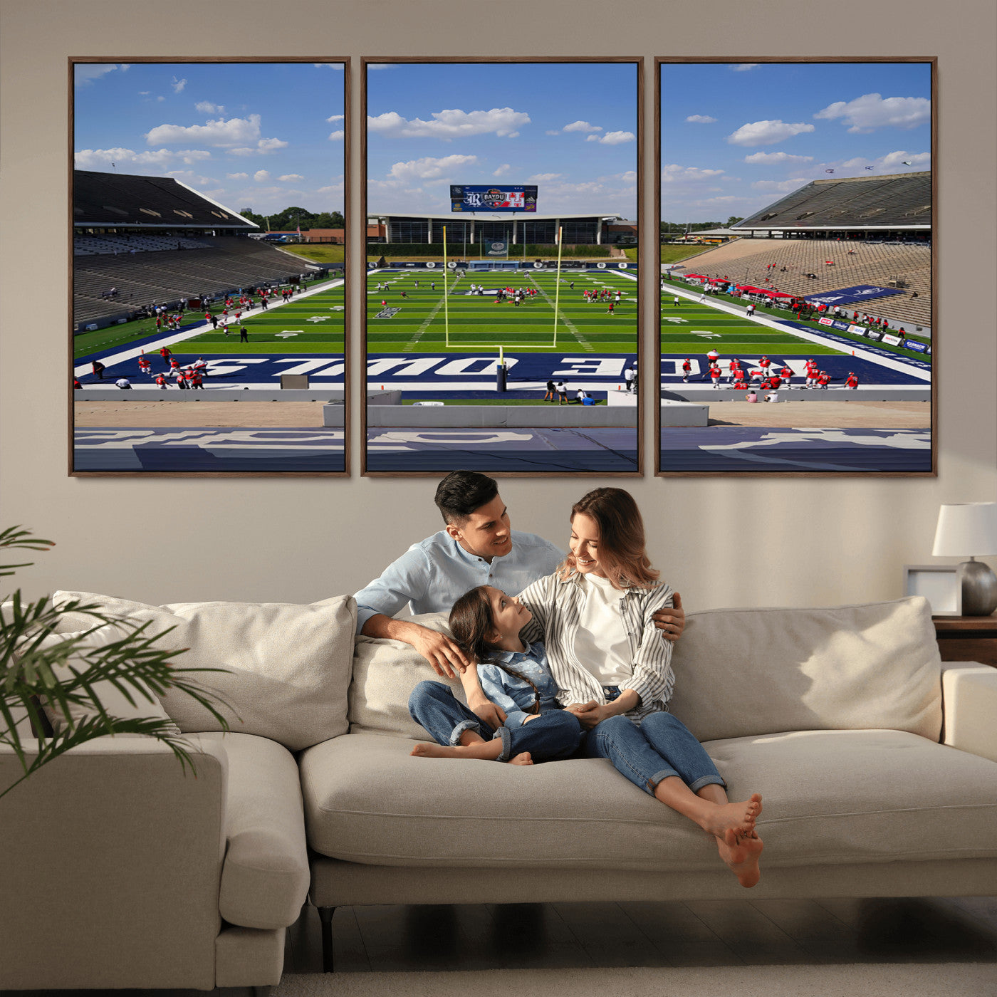 MGV-FC-60X30-3P - Rice University Owls Football Team Print - Houston Rice Stadium Wall Art Canvas Print