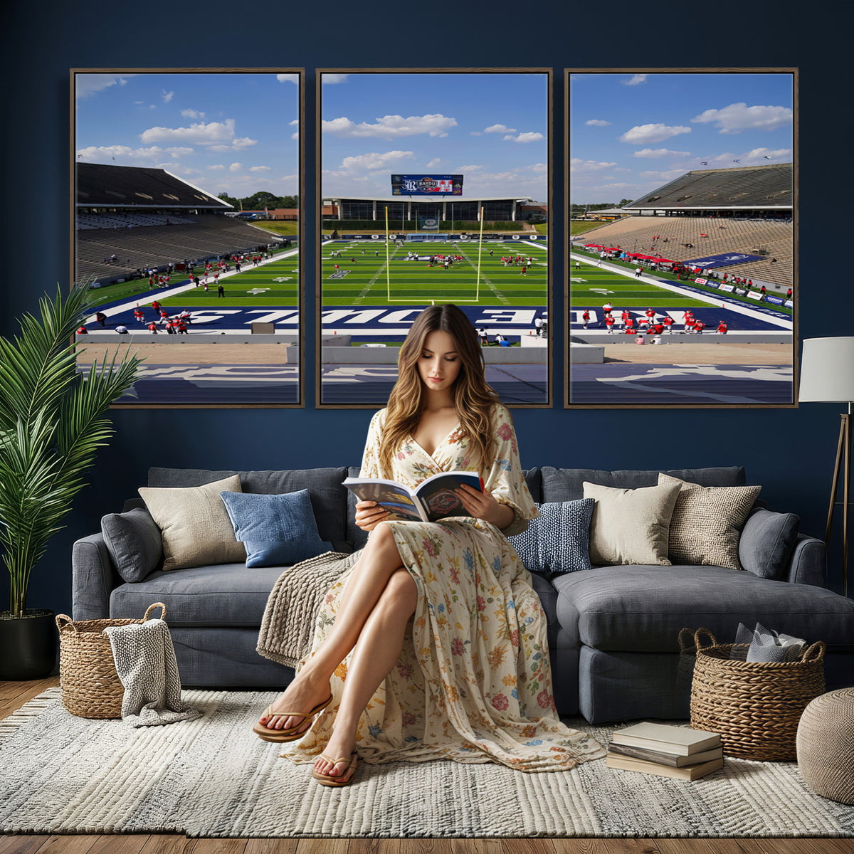 92248-MGV-CV-36X24 - Rice University Owls Football Team Print, Houston Rice Stadium