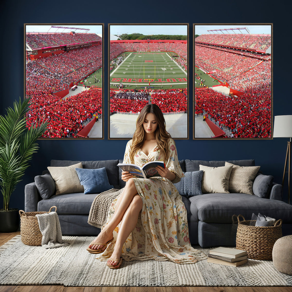 90818-PAN-FL-20X10 - Rutgers Scarlet Knights Football Team Print - Piscataway SHI Stadium Wall Art Canvas Print