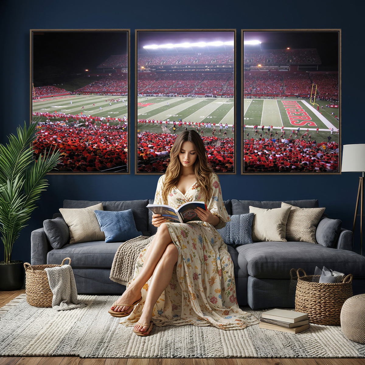 53225-PAN-FL-20X10 - Rutgers University Scarlet Knights Football Team Print - Piscataway SHI Stadium Wall Art Canvas