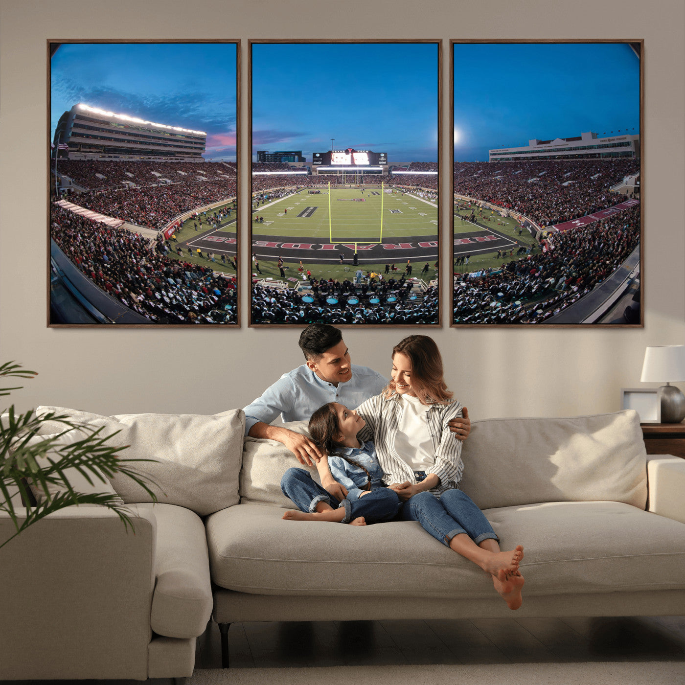MGV-FC-60X30-3P - Texas Tech Red Raiders Canvas, Framed Football Team Print - Lubbock Jones AT&T Stadium Wall Art