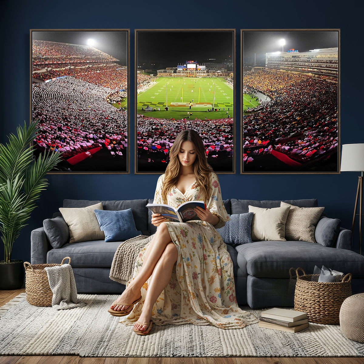 12091-PAN-FL-20X10 - University of Maryland Terrapins Football Team Print - College Park SECU Stadium Wall Art Canvas