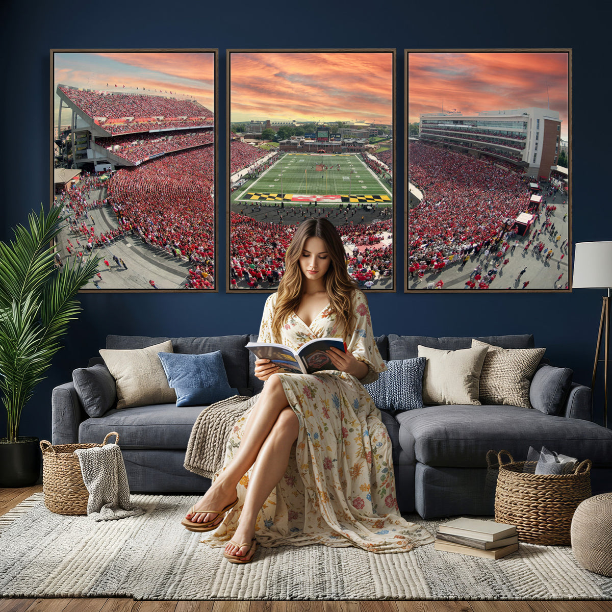 24140-PAN-FL-20X10 - University of Maryland Terrapins Football Team Print - College Park SECU Stadium Wall Art Canvas