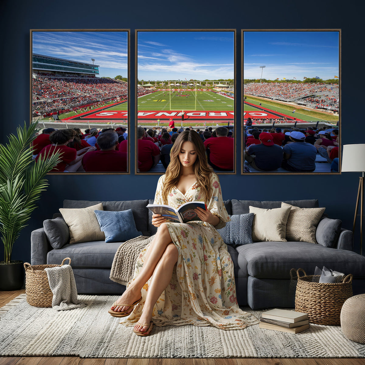 71475-PAN-FL-20X10 - Ball State Cardinals Football Team Print - Muncie Scheumann Stadium Wall Art Canvas Print