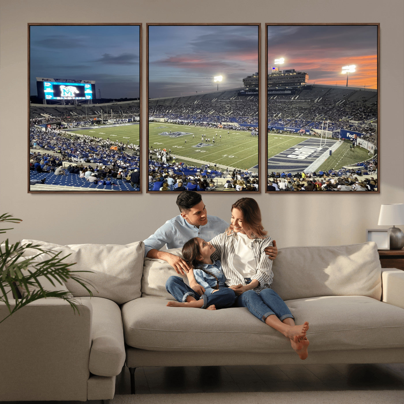 MGV-FC-60X30-3P - Memphis Tigers Football Team Print - Memphis Simmons Bank Liberty Stadium Wall Art Canvas Print