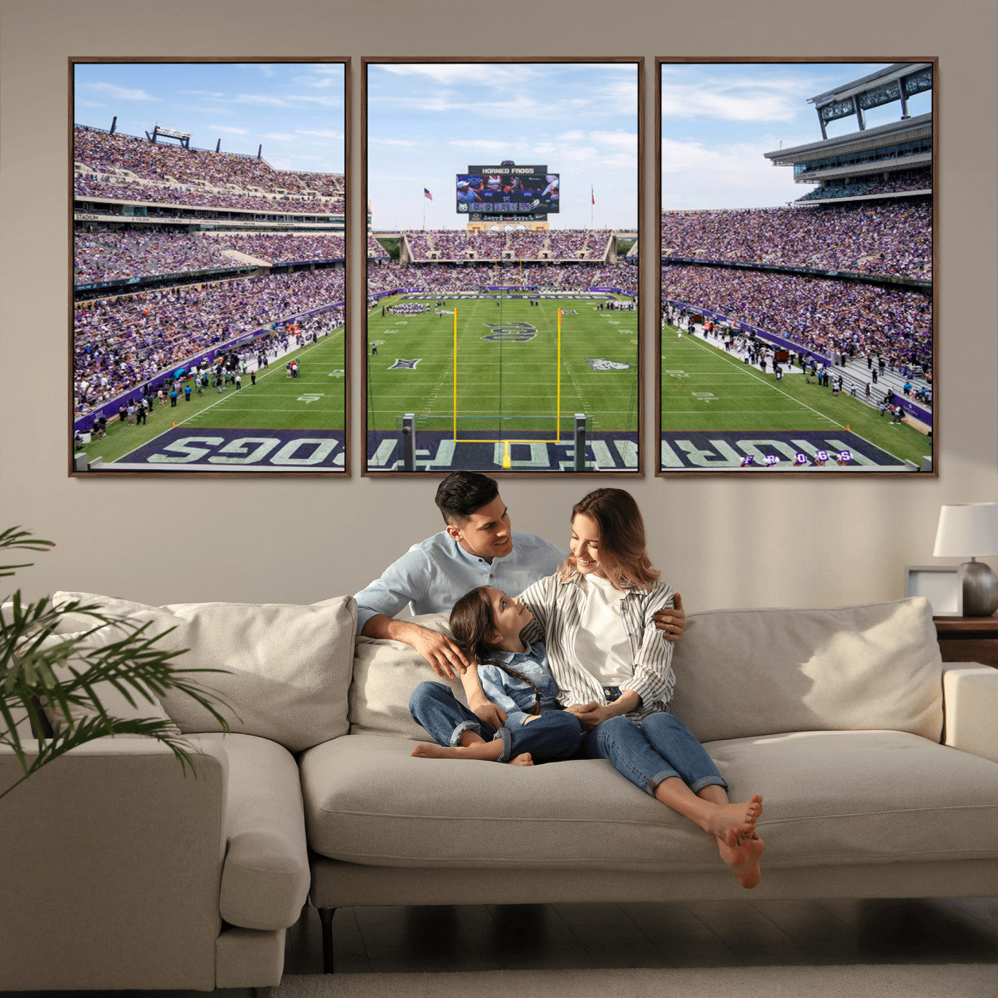 MGV-FC-60X30-3P - TCU Horned Frogs Football Team Print - Fort Worth Amon G. Carter Stadium Wall Art Canvas Print