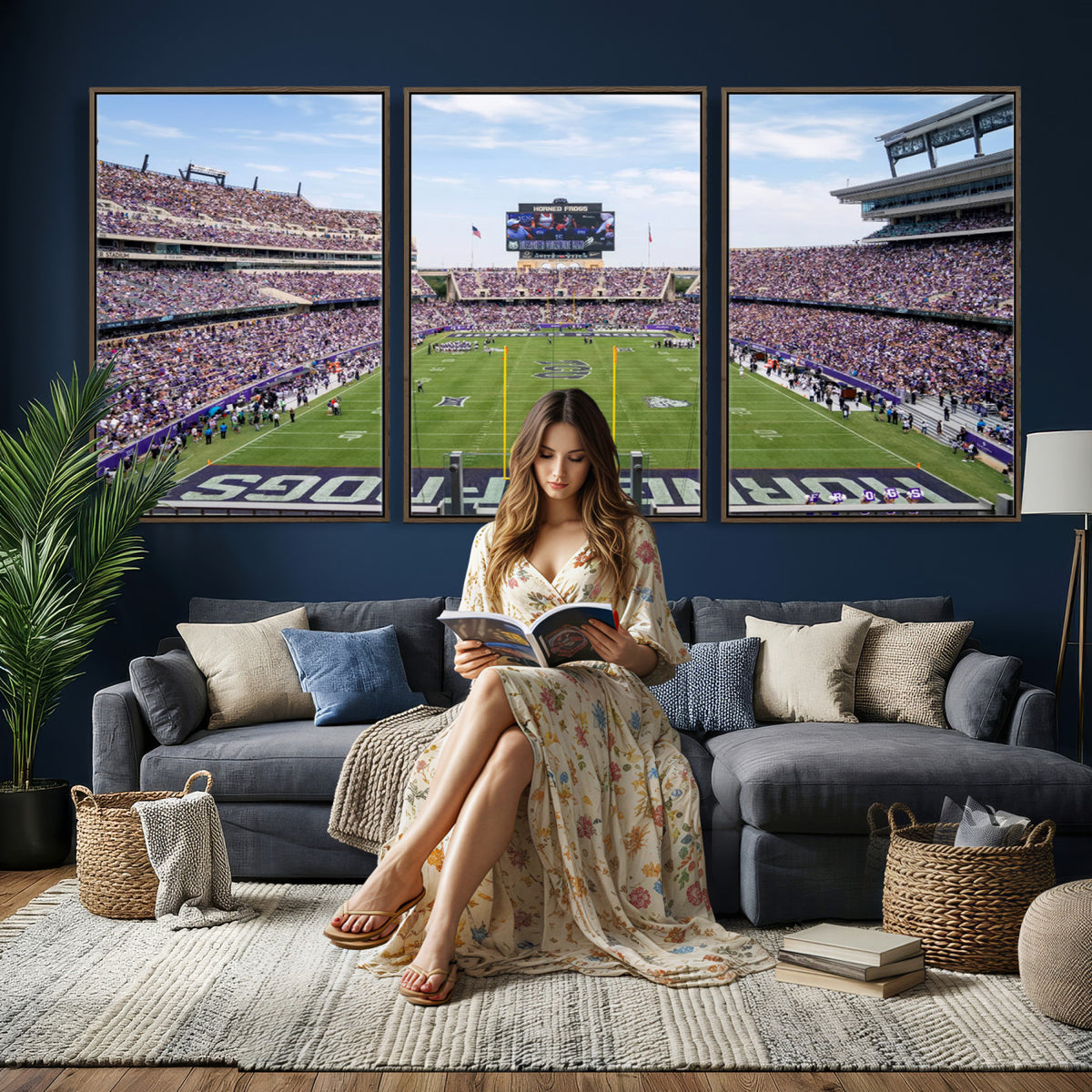 27650-PAN-FL-20X10 - TCU Horned Frogs Football Team Print - Fort Worth Amon G. Carter Stadium Wall Art Canvas Print