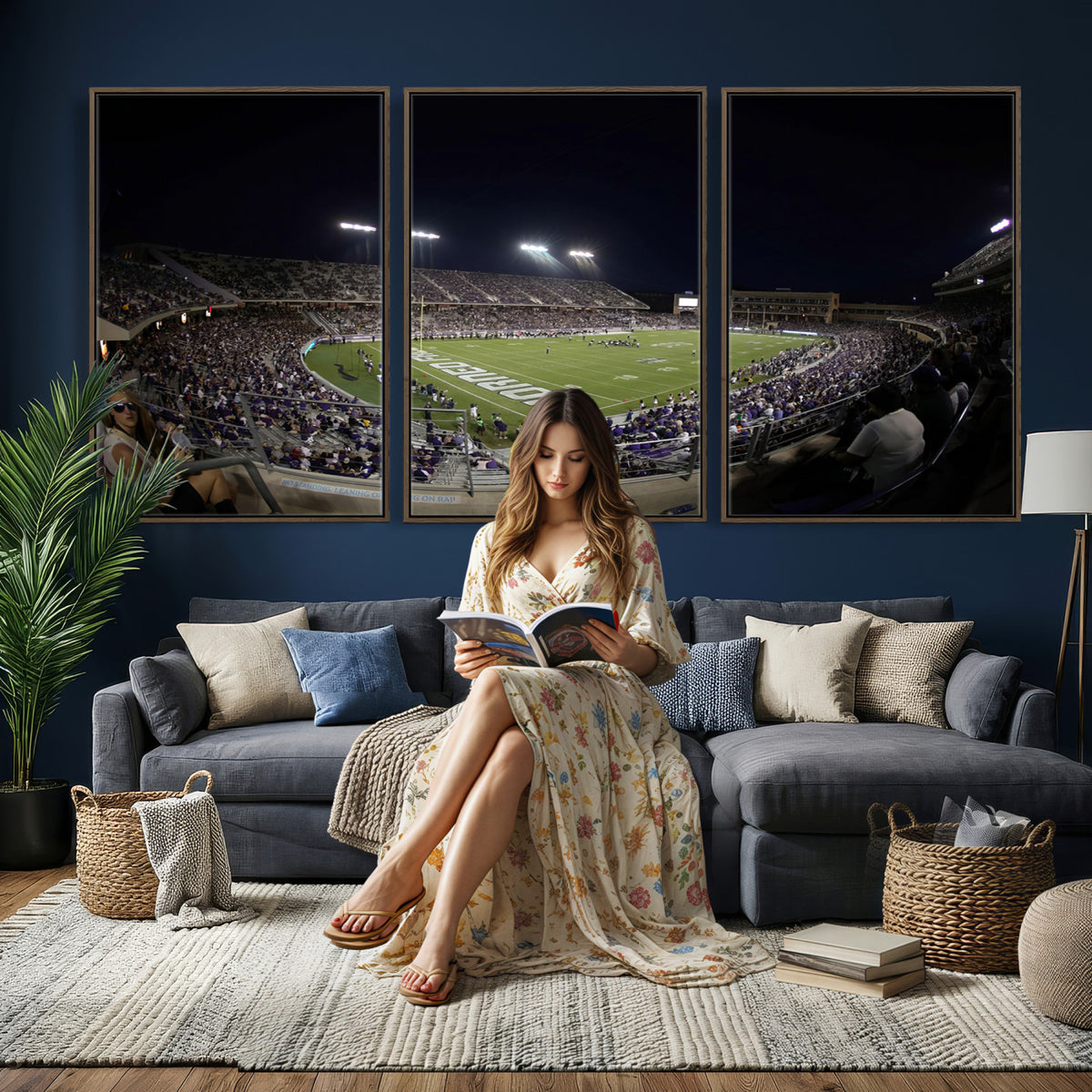 59222-PAN-FL-20X10 - TCU Horned Frogs Football Team Print - Fort Worth Amon G. Carter Stadium Wall Art Canvas Print.