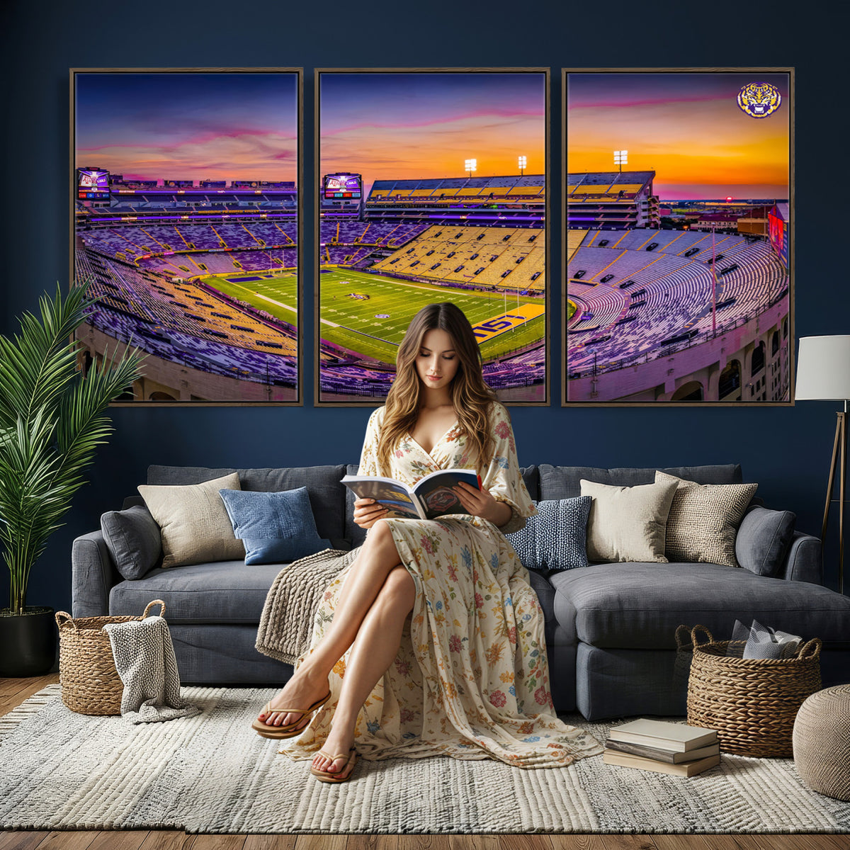 93538-MGV-CV-36X24 - The Louisiana State University Tigers Football Team Print, Framed and Ready to Hang Stadium Print