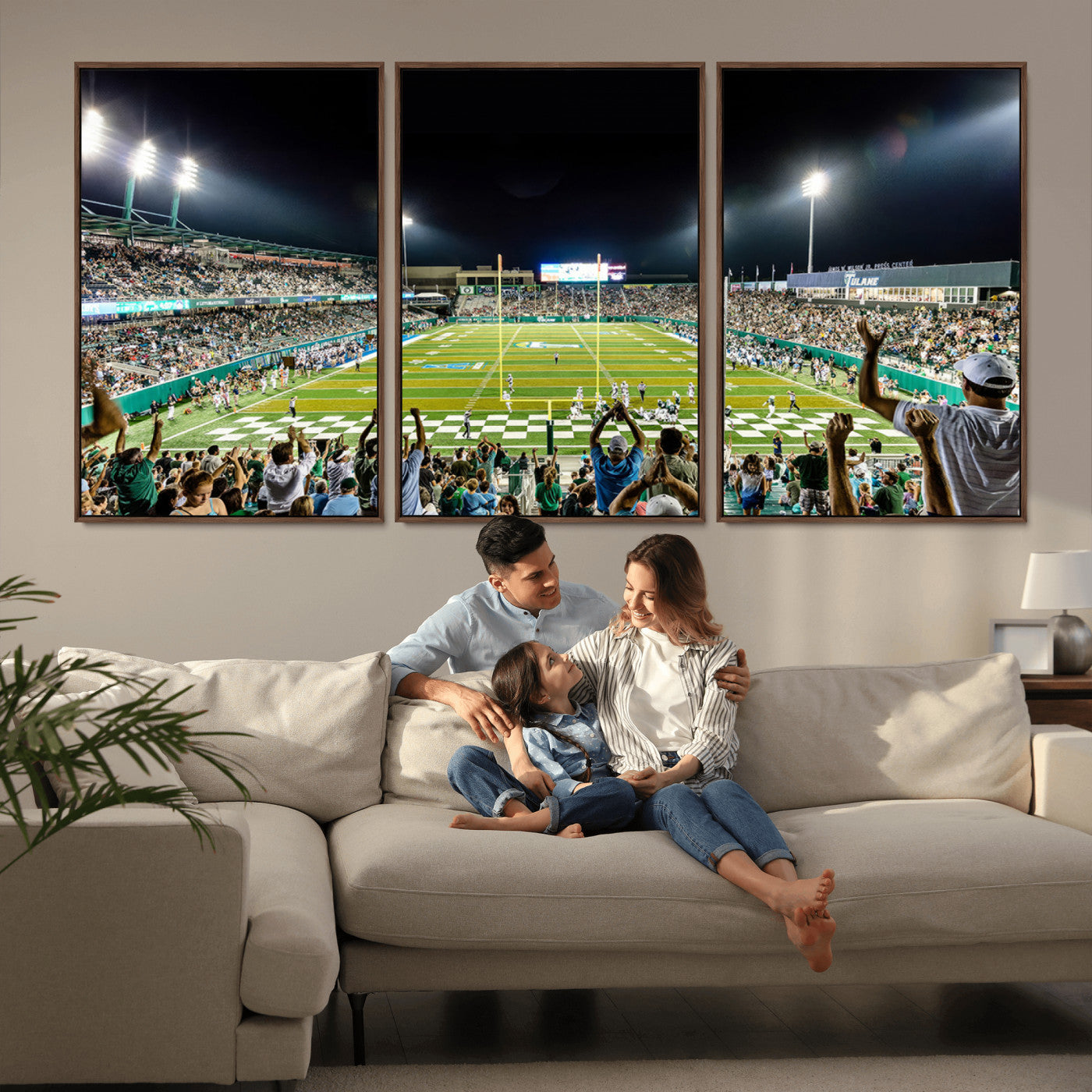 MGV-FC-60X30-3P - The Tulane University Green Wave Football Team Print - New Orleans Yulman Stadium Wall Art Canvas