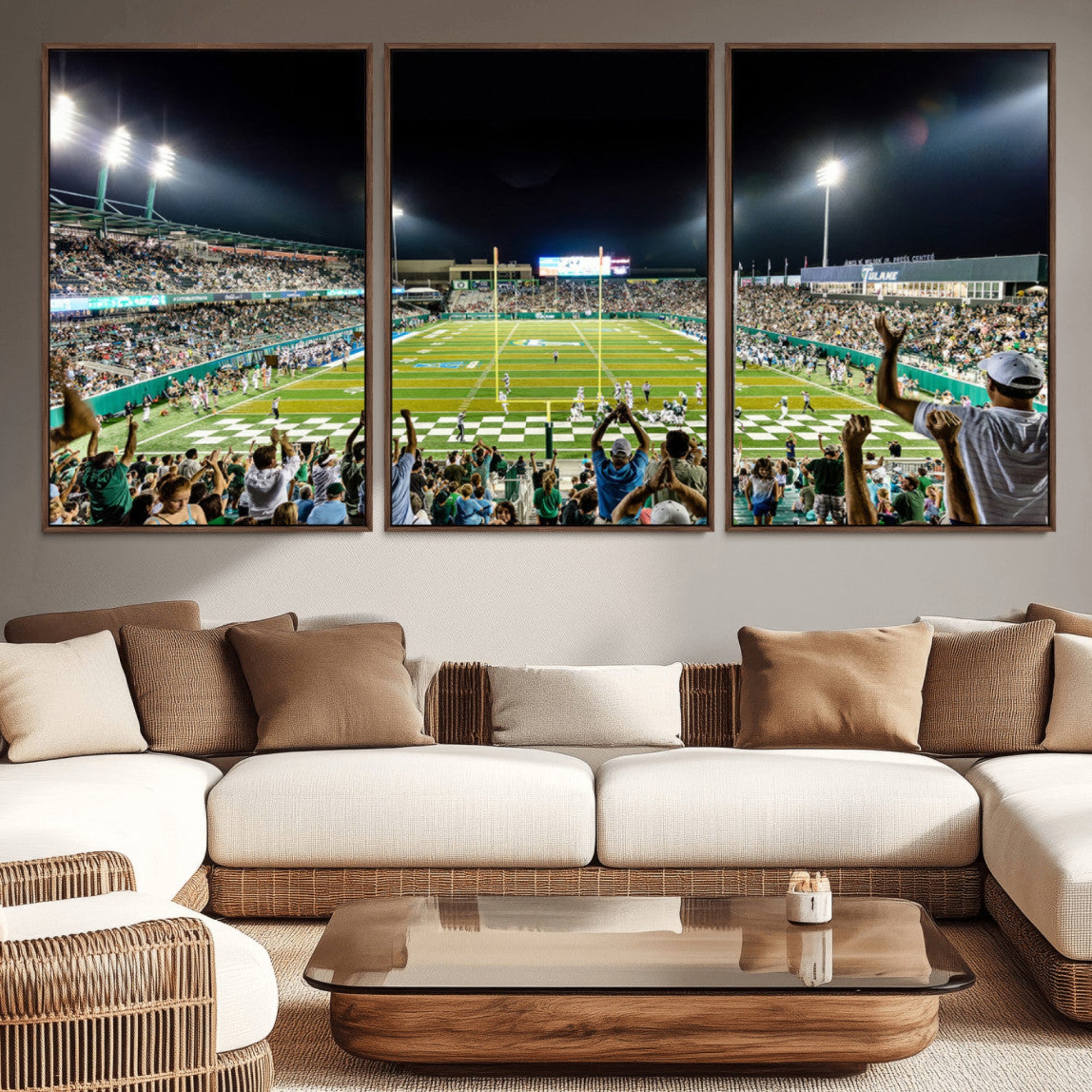 56448-MGV-CV-36X24-The Tulane University Green Wave Football Team Print - New Orleans Yulman Stadium Wall Art Canvas