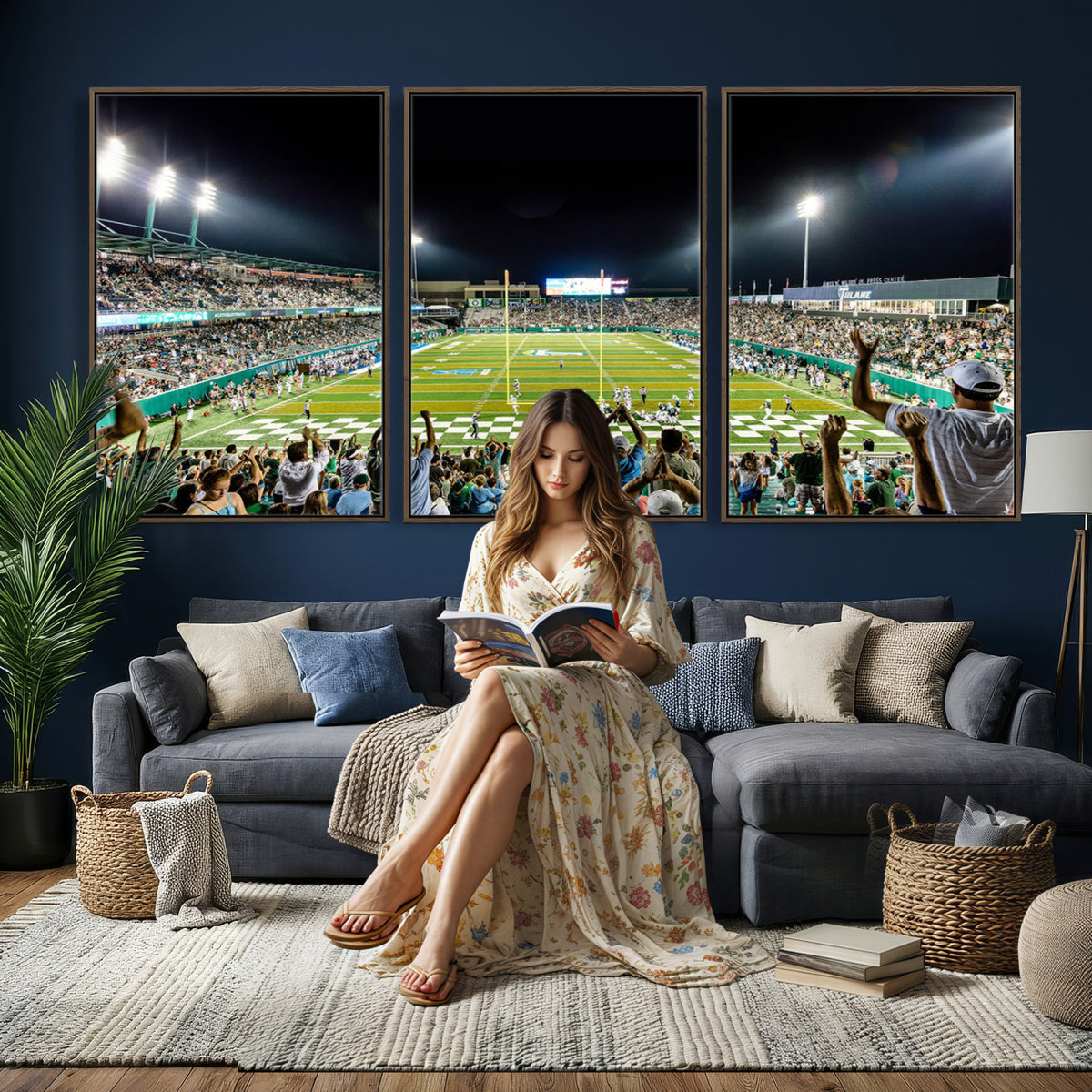 56448-MGV-CV-36X24 - The Tulane University Green Wave Football Team Print, New Orleans Yulman Stadium