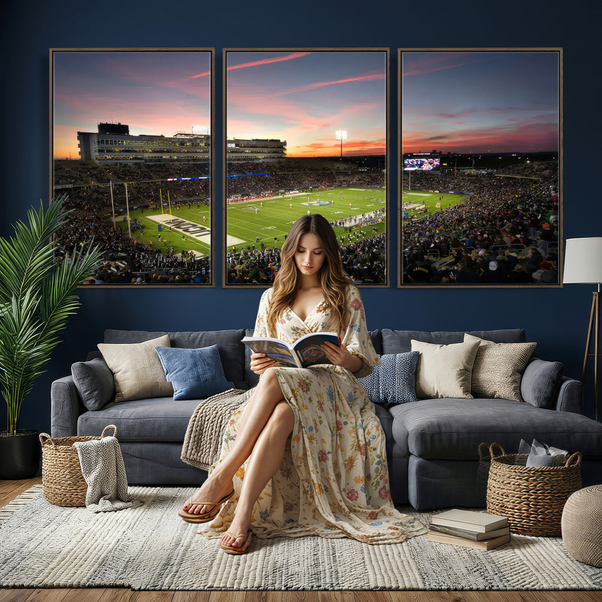 64416-MGV-CV-36X24 - The University of Connecticut UCONN Huskies Football Team Print, Framed and Ready to Hang